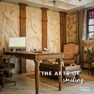 Aesthetic wall decor in dental clinic showing artistic interior.