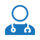 Blue health icon depicting a doctor wearing a stethoscope.