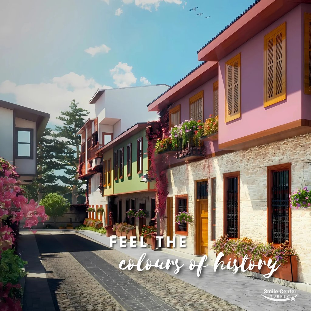 Traditional colorful houses in Antalya old town, near Smile Center Turkey.