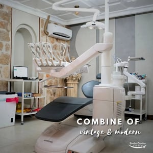 Modern dental chair in a clinic with vintage design elements