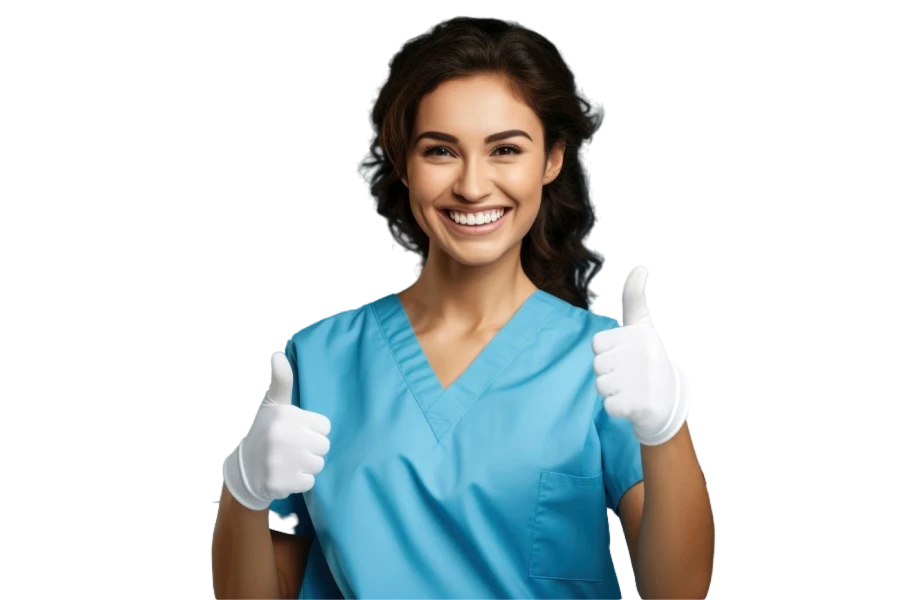Smiling female dental assistant giving thumbs up at Smile Center Turkey