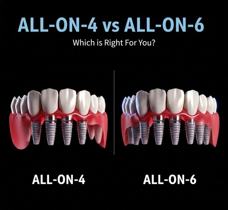 All-on-4 vs All-on-6 dental implants comparison infographic – Smile Center Turkey Antalya